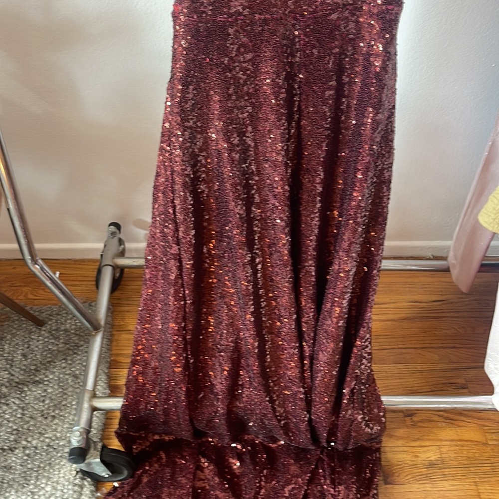 L’Atiste Backless Open Back Sequin Full length Maxi Dress-Burgundy Dark Red L - Picture 8 of 11